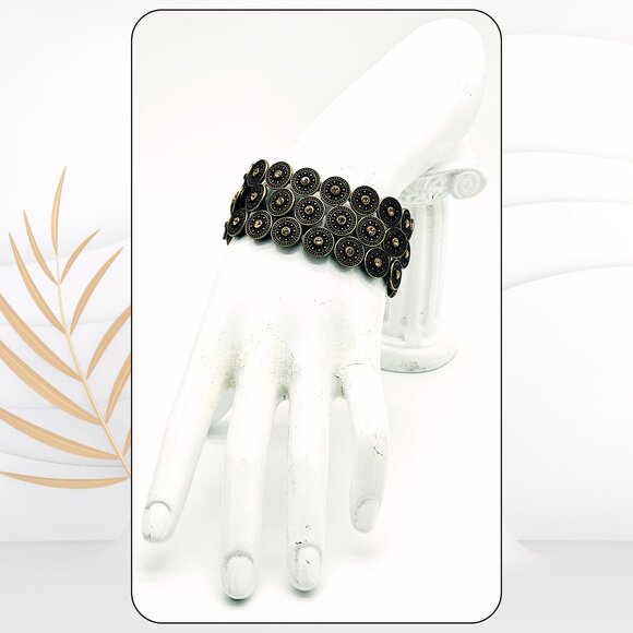 VTG Gold-Tone Multi-Disc Stretch Bracelet – Antique Boho Coin Style - Picture 6 of 7